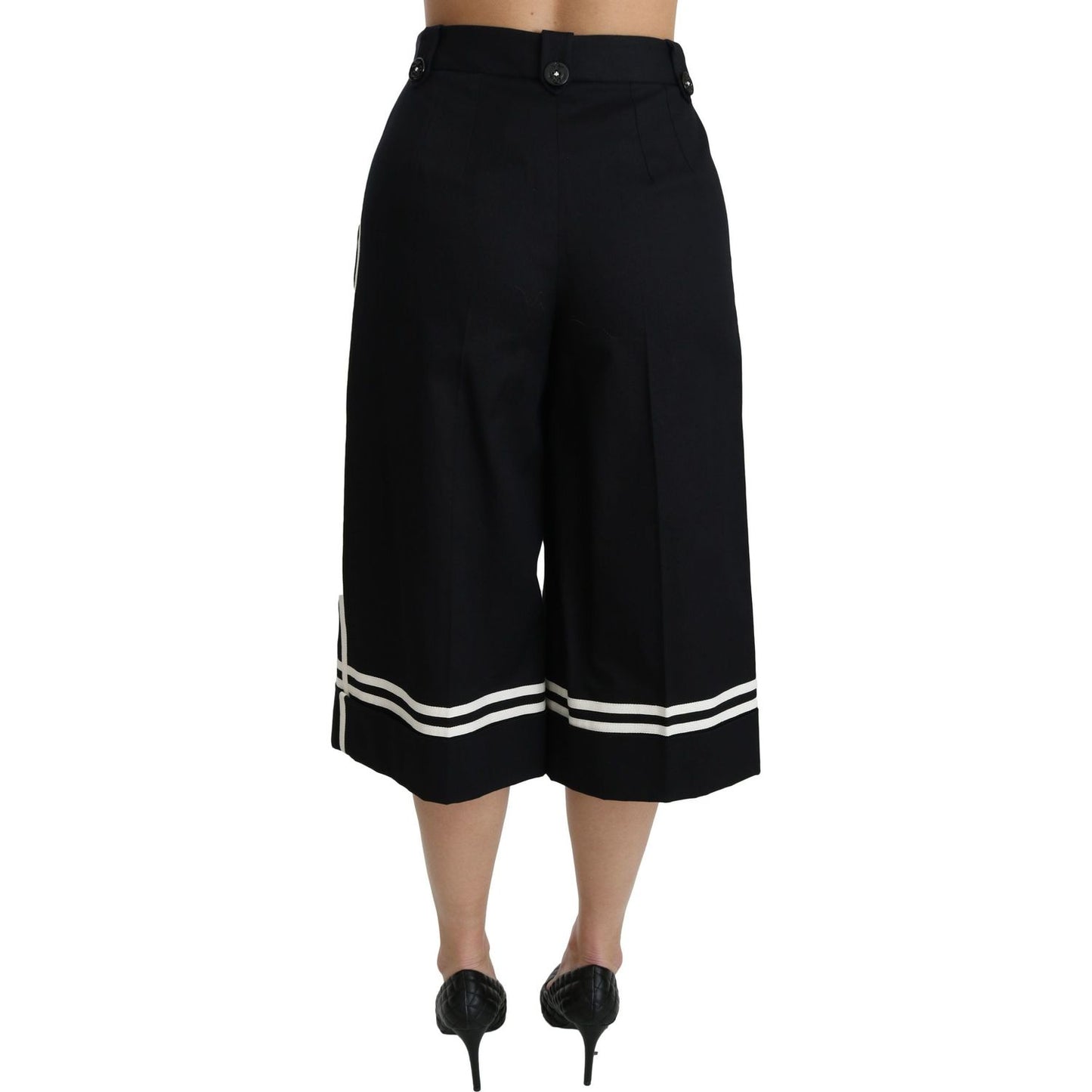 High Waist Palazzo Cropped Pants in Black Lemon