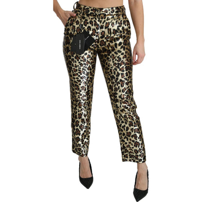 Dolce & Gabbana Brown Leopard Sequined High Waist Pants