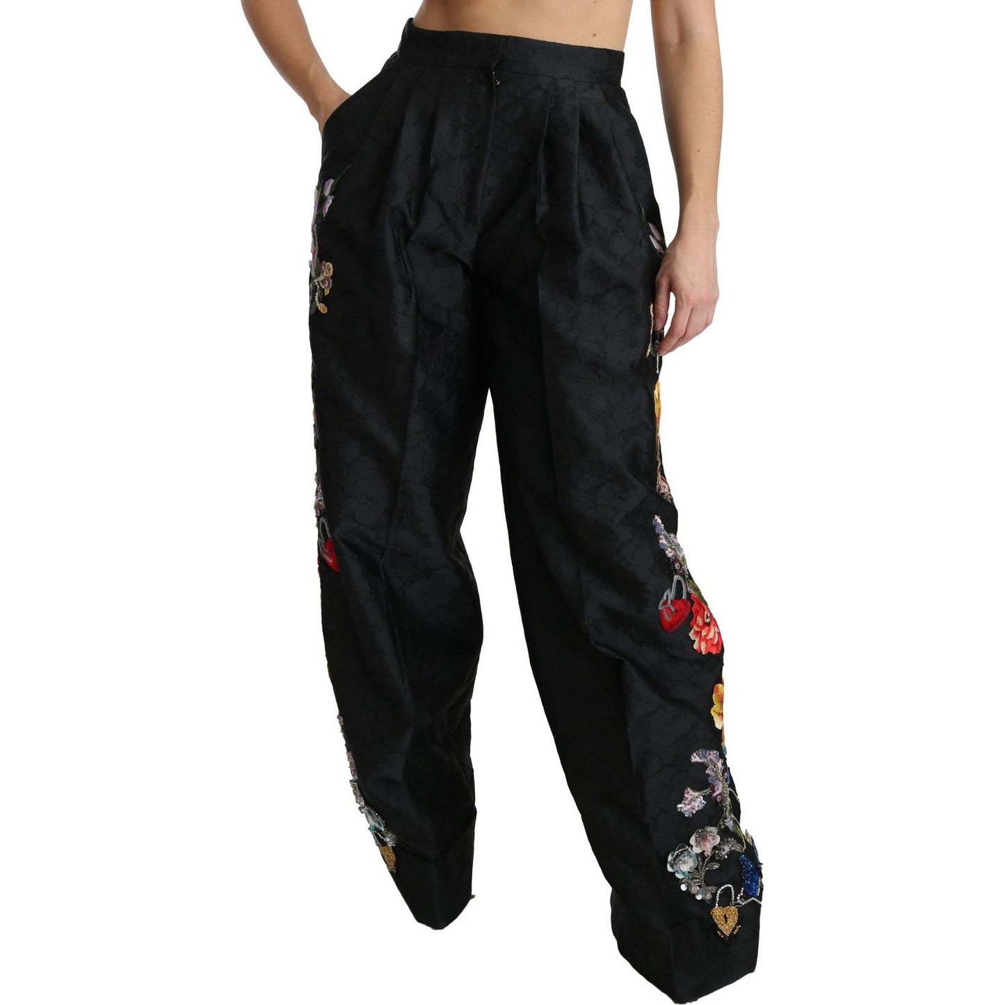 Dolce & Gabbana Elegant High Waist Wide Leg Floral Pants Jeans & Pants Dolce & Gabbana