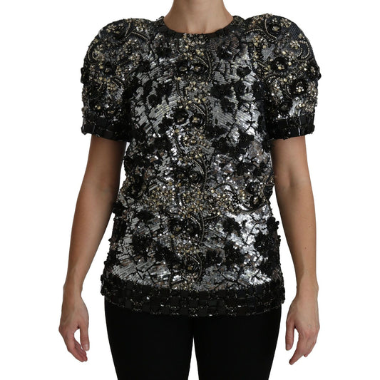 Sequined Crystal Embellished Crew Neck Top