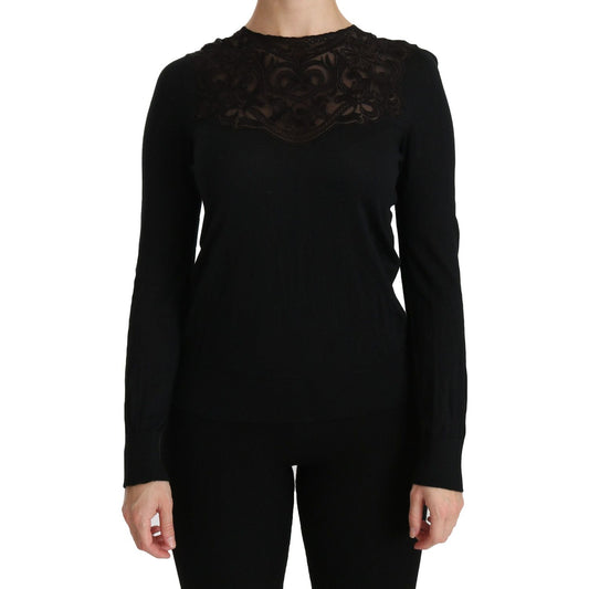 Elegant Silk-Blend Black Lace Blouse