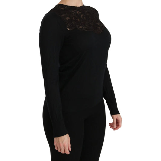 Elegant Silk-Blend Black Lace Blouse