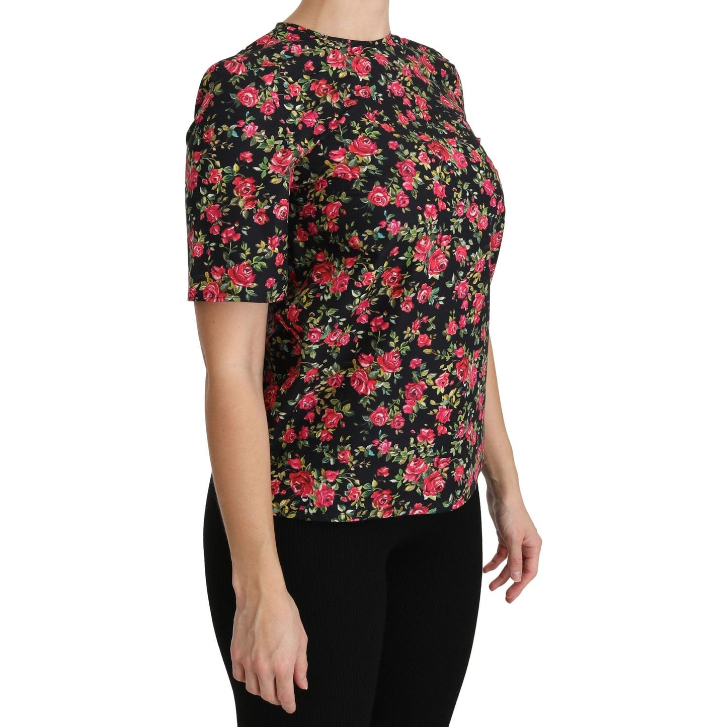 Elegant Black Floral Crew Neck Top