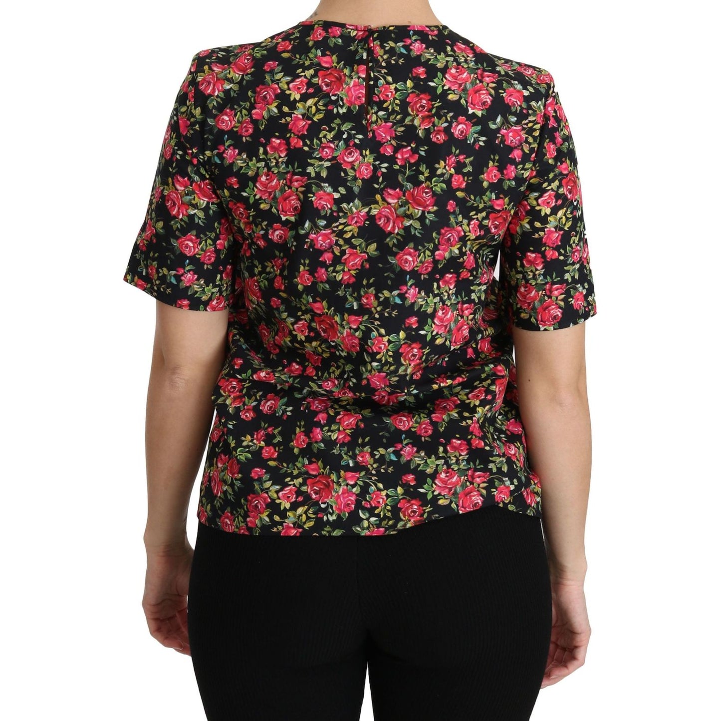 Elegant Black Floral Crew Neck Top