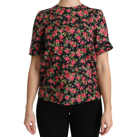 Elegant Black Floral Crew Neck Top