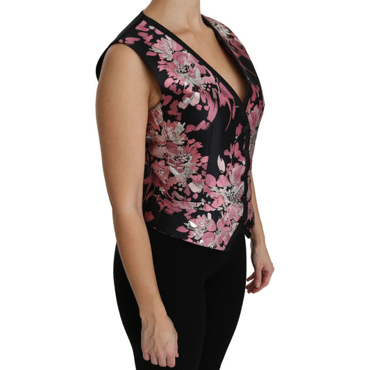 Elegant Floral Brocade Plunging Vest Top