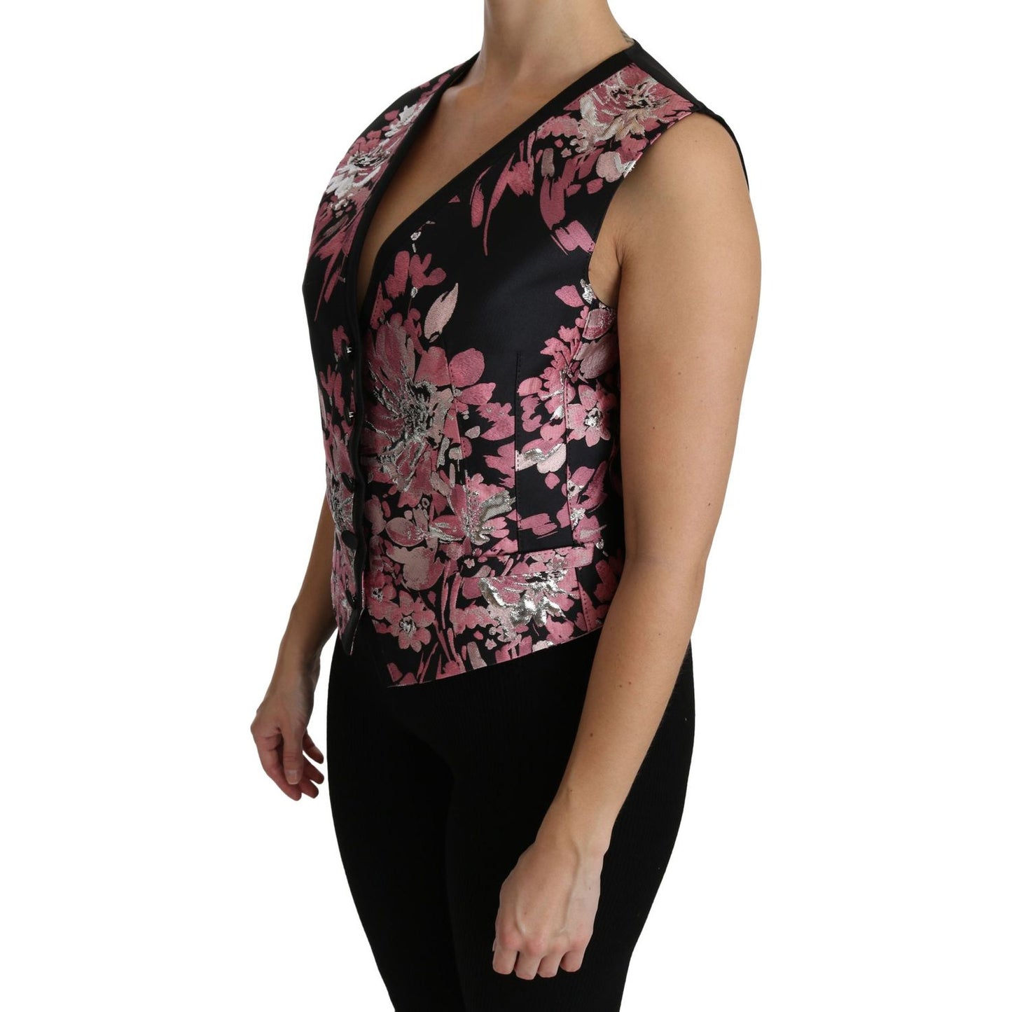 Elegant Floral Brocade Plunging Vest Top