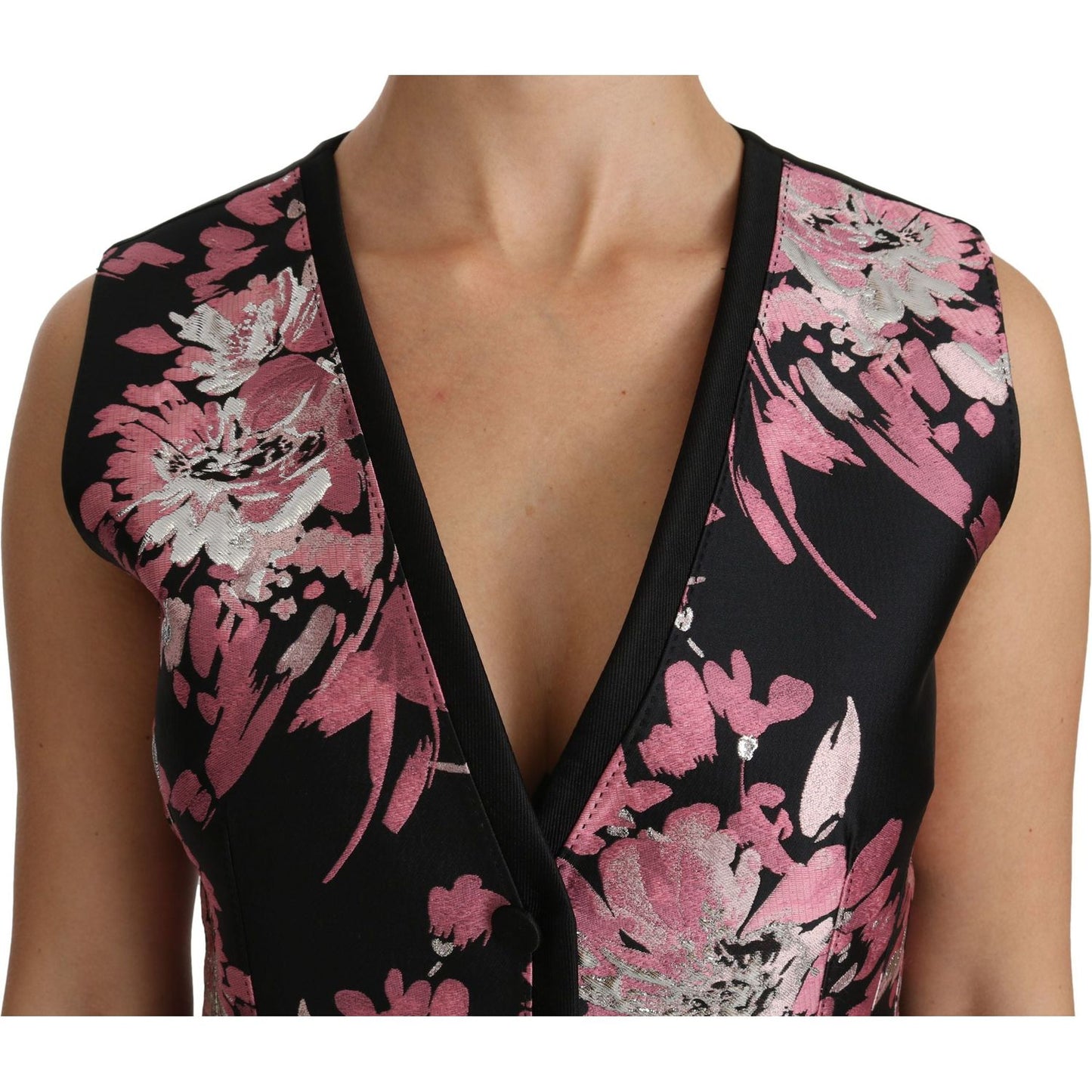 Elegant Floral Brocade Plunging Vest Top