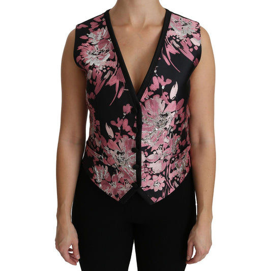 Elegant Floral Brocade Plunging Vest Top