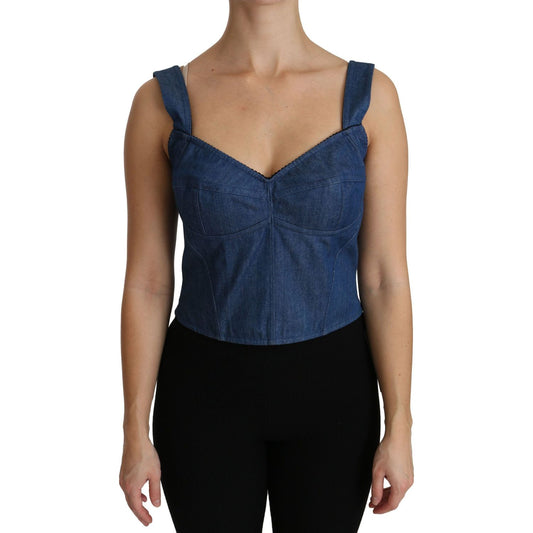 Elegant Sleeveless Bustier Top in Blue