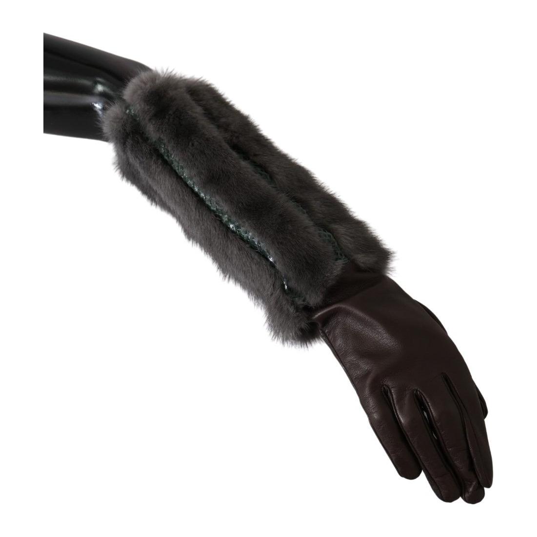 Dolce & Gabbana Brown Mid Arm Length Leather Fur Gloves