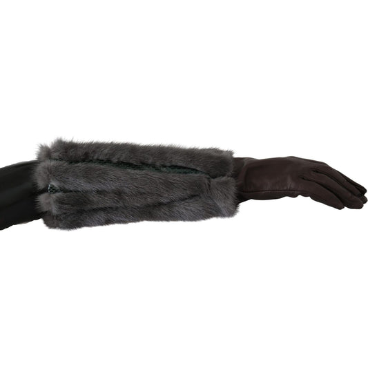 Elegant Mid-Arm Leather Gloves in Brown