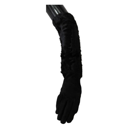 Dolce & Gabbana Black Elbow Length Mitten Suede Fur Gloves