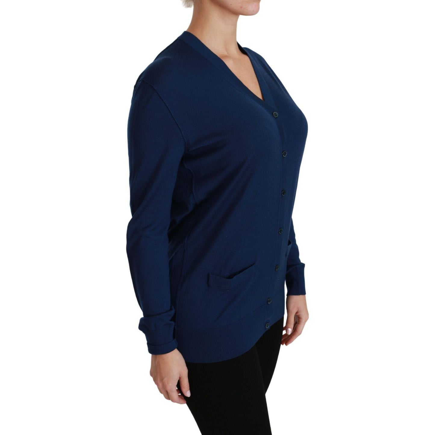 Elegant Blue Virgin Wool Cardigan