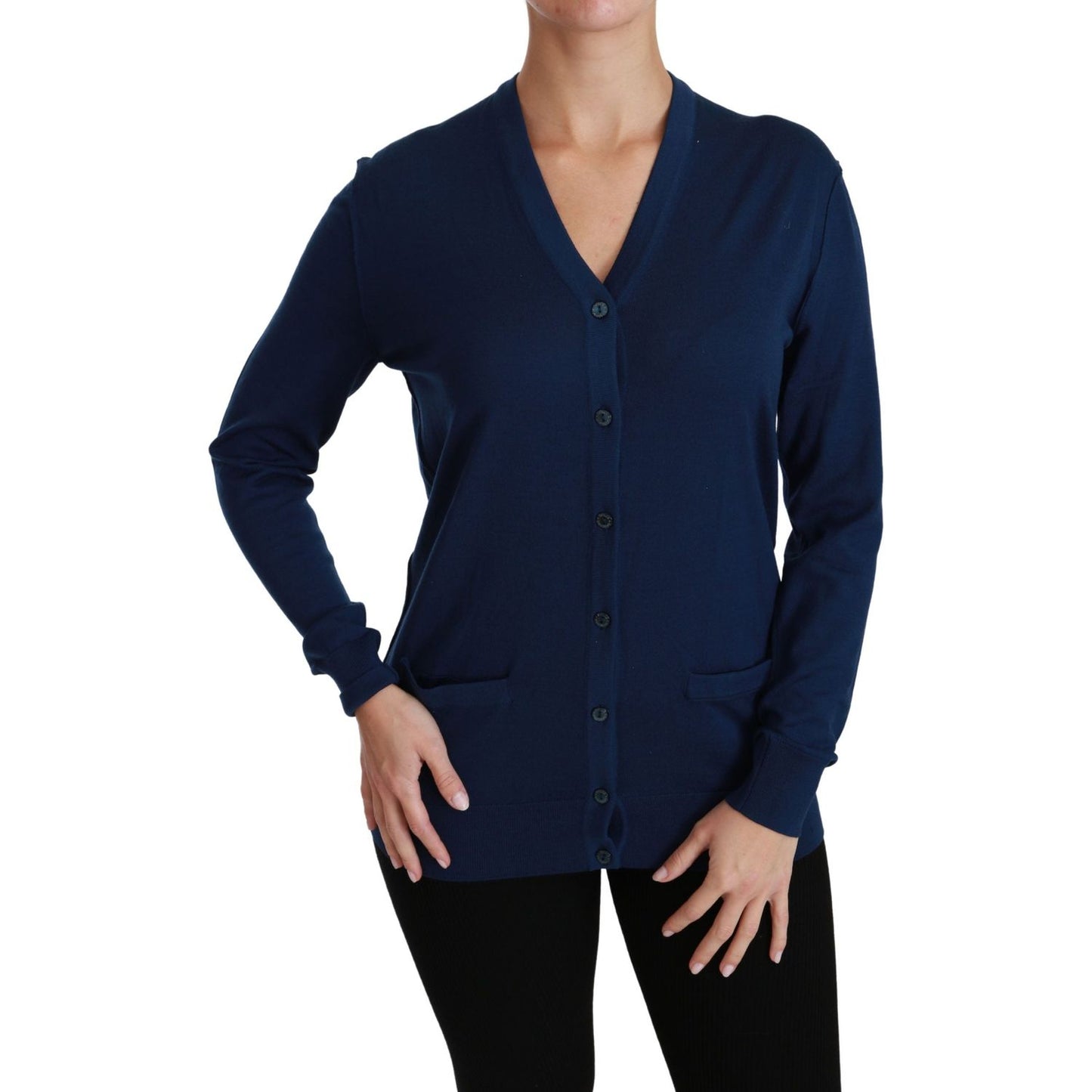 Elegant Blue Virgin Wool Cardigan