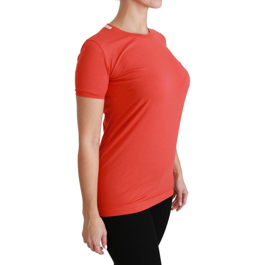 Elegant Red Crewneck Short Sleeve Tee