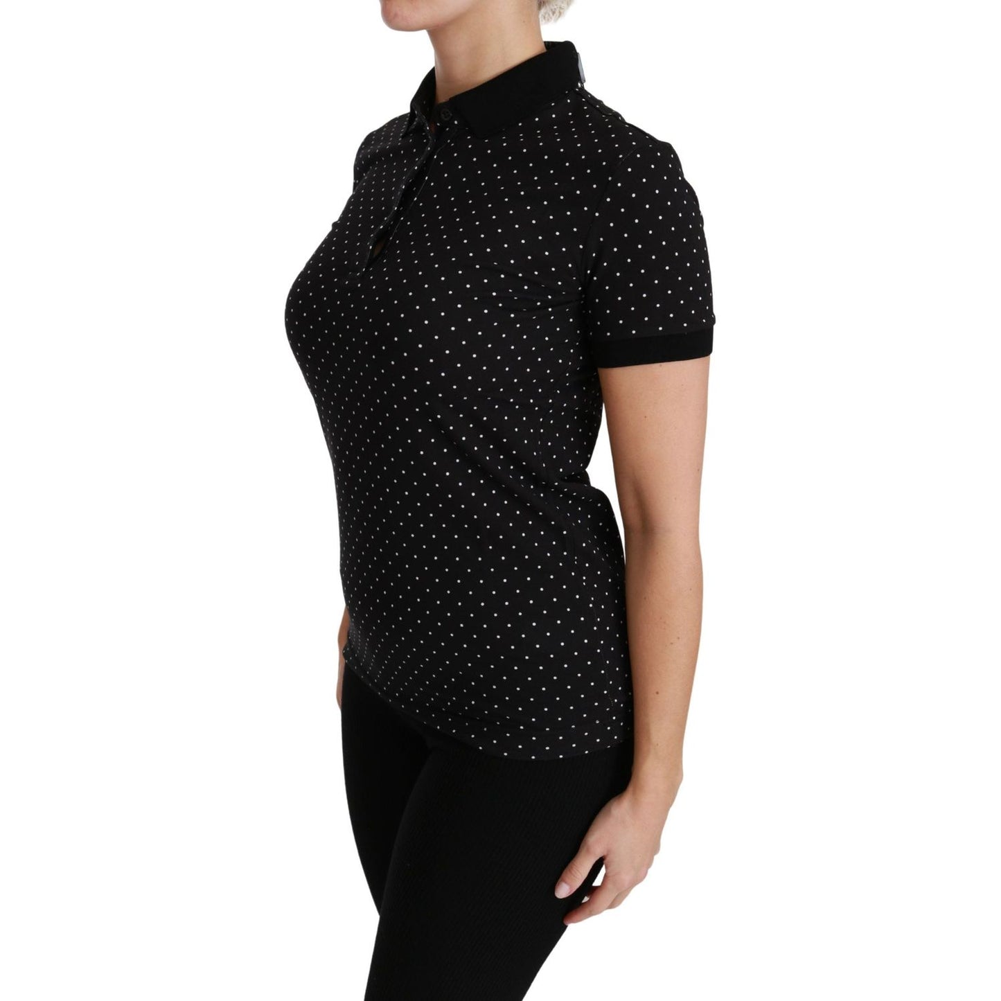 Elegant Black Dotted Polo Shirt