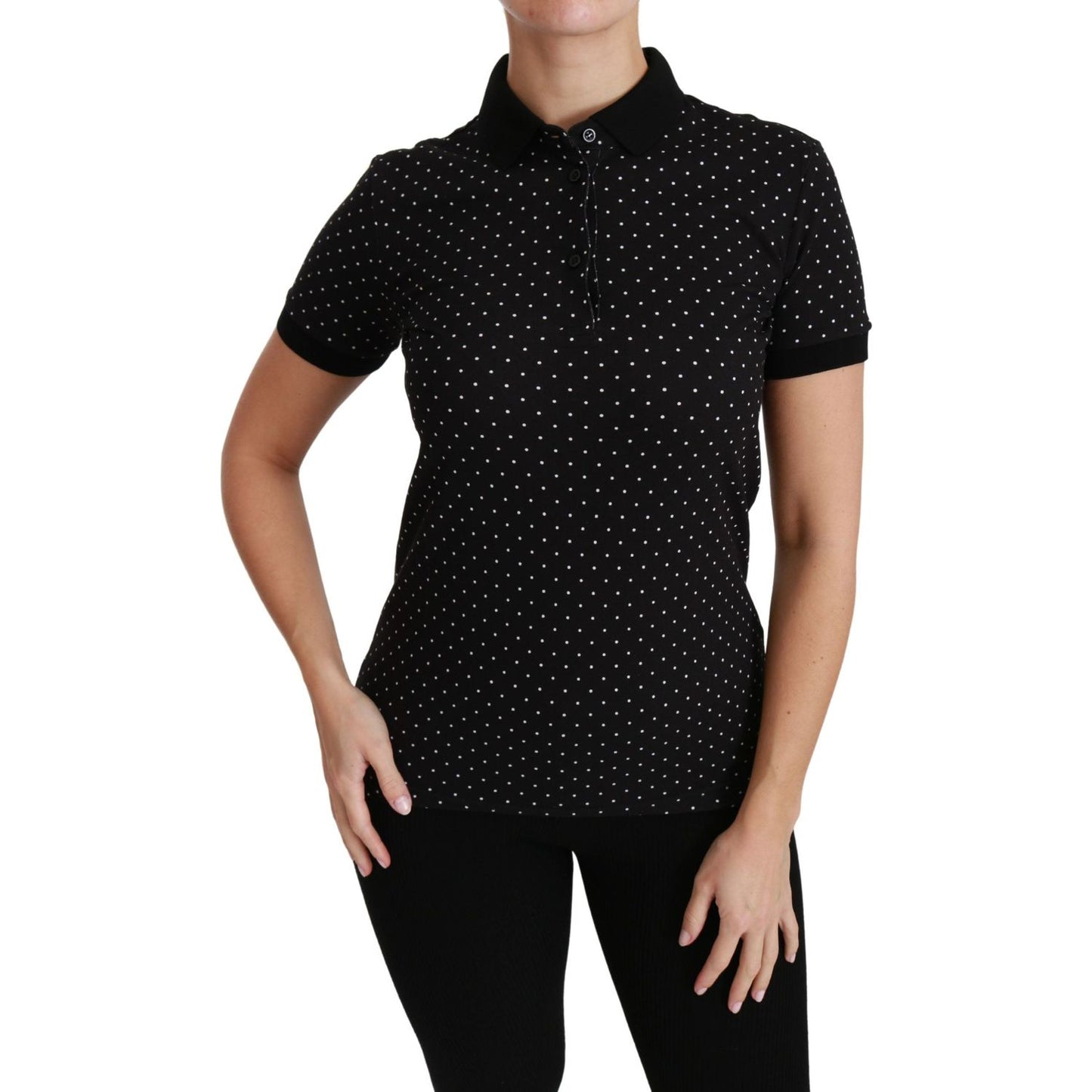 Elegant Black Dotted Polo Shirt