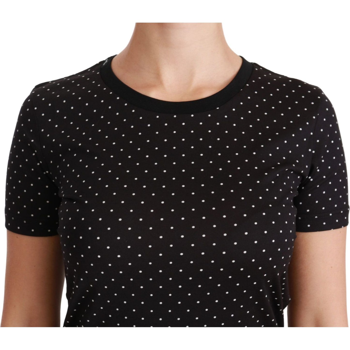 Chic Black Dotted Crewneck Cotton Tee