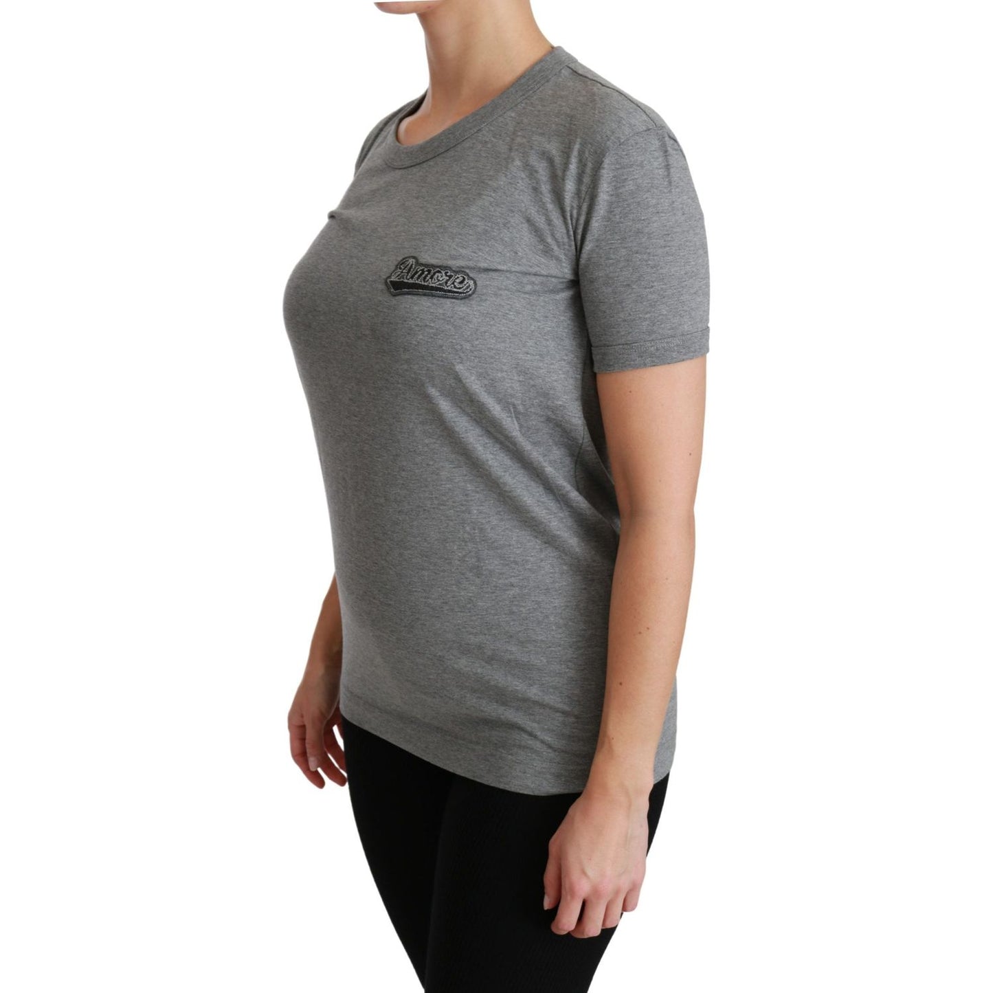 Chic Gray Amore Patch Crewneck Tee