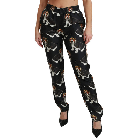 Elegant Silk Puppy Dog Print Pants