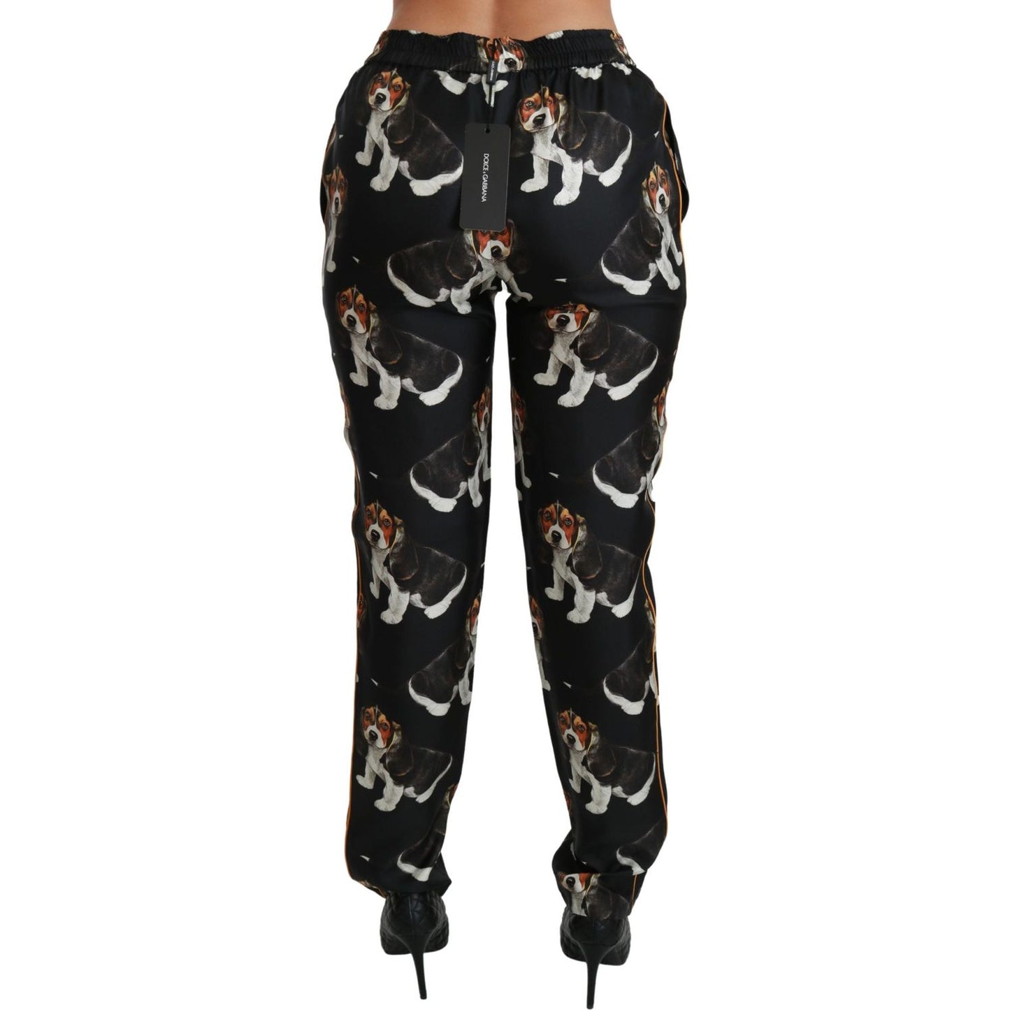 Elegant Silk Puppy Dog Print Pants