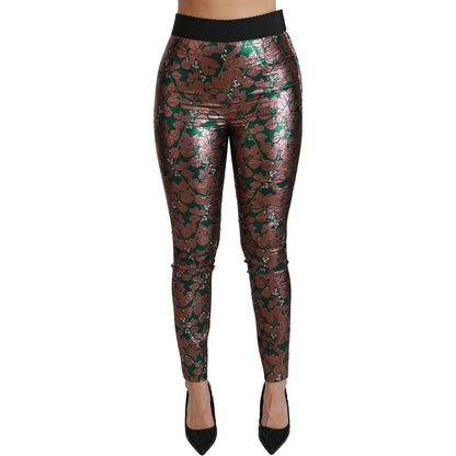 Dolce & Gabbana Green Bronze Leaf Tights Skinny Pants