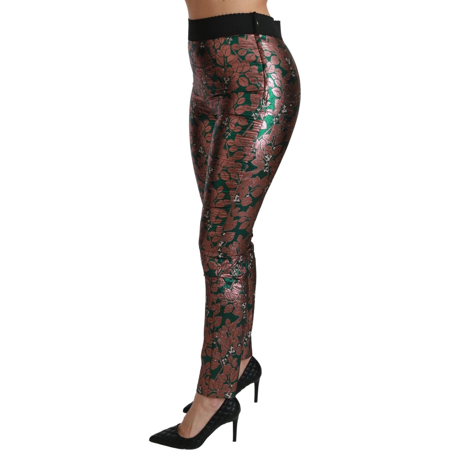 Elegant Bronze Leaf Metallic Trousers