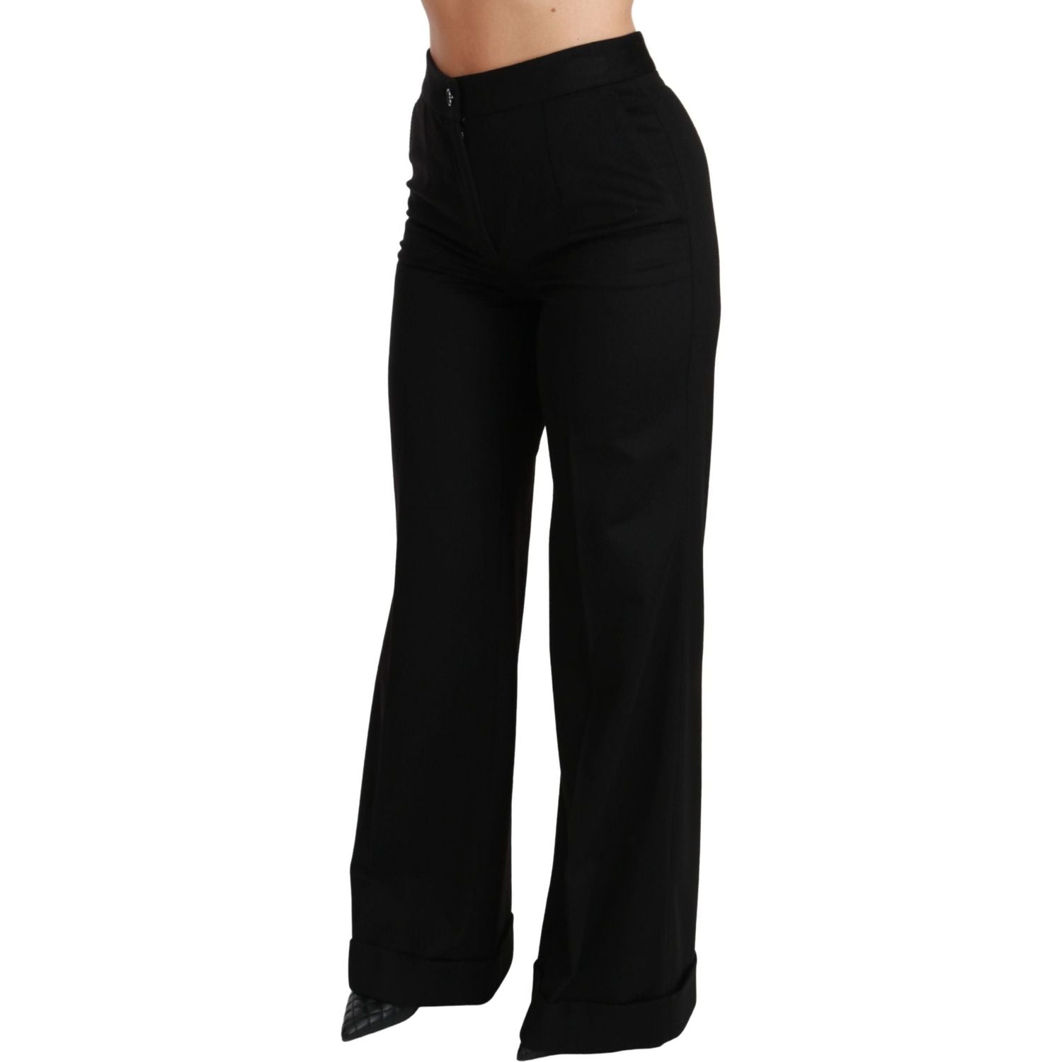Dolce & Gabbana Black Wide Leg Flared Trouser Cashmere Pants