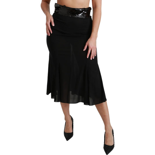 Elegant High Waist Sequin Black Skirt