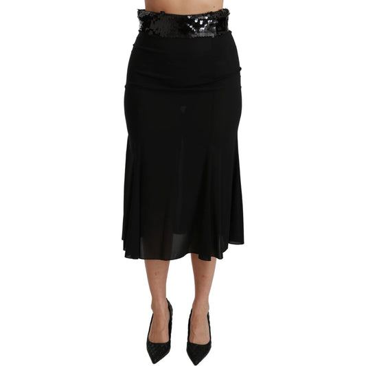 Elegant High Waist Sequin Black Skirt