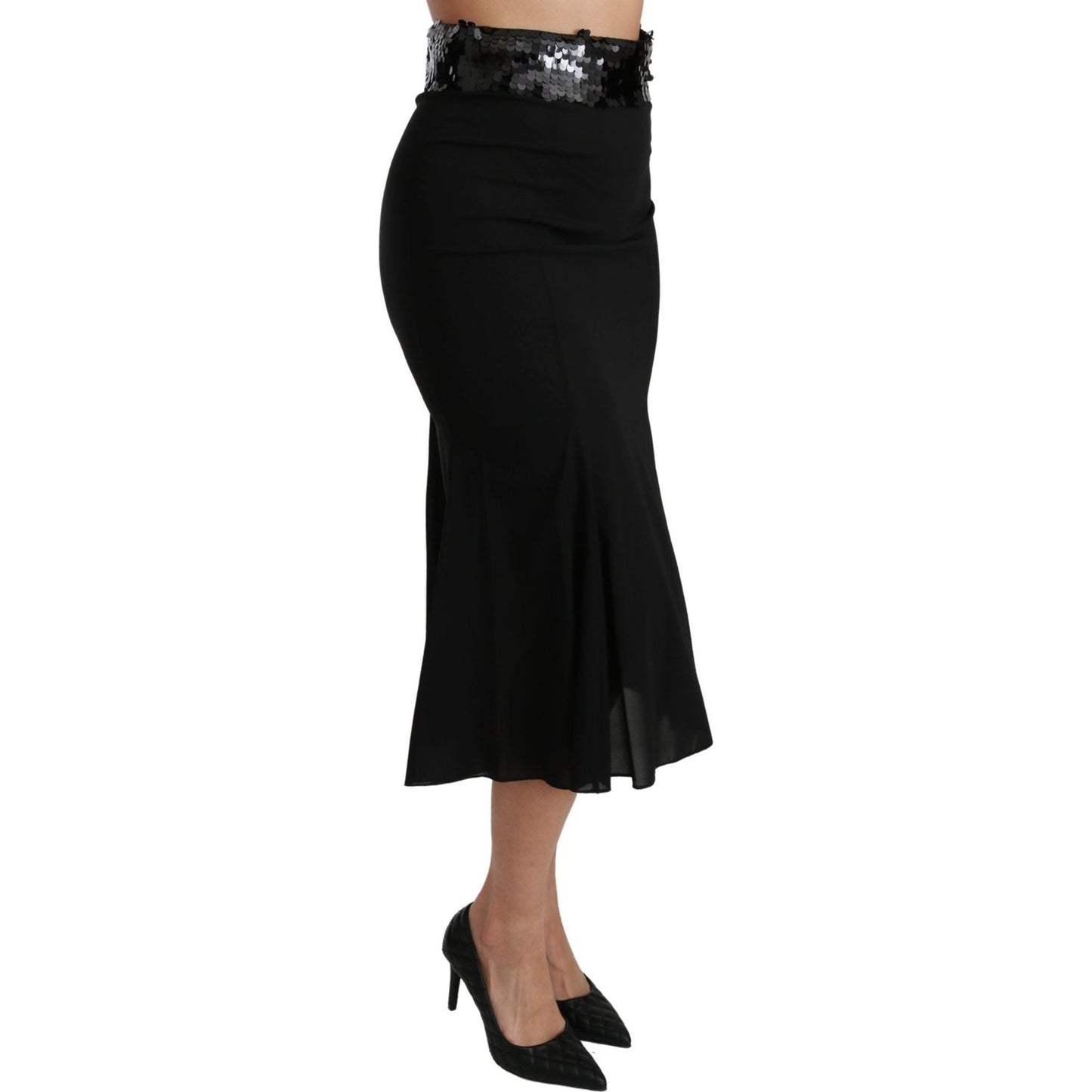 Elegant High Waist Sequin Black Skirt