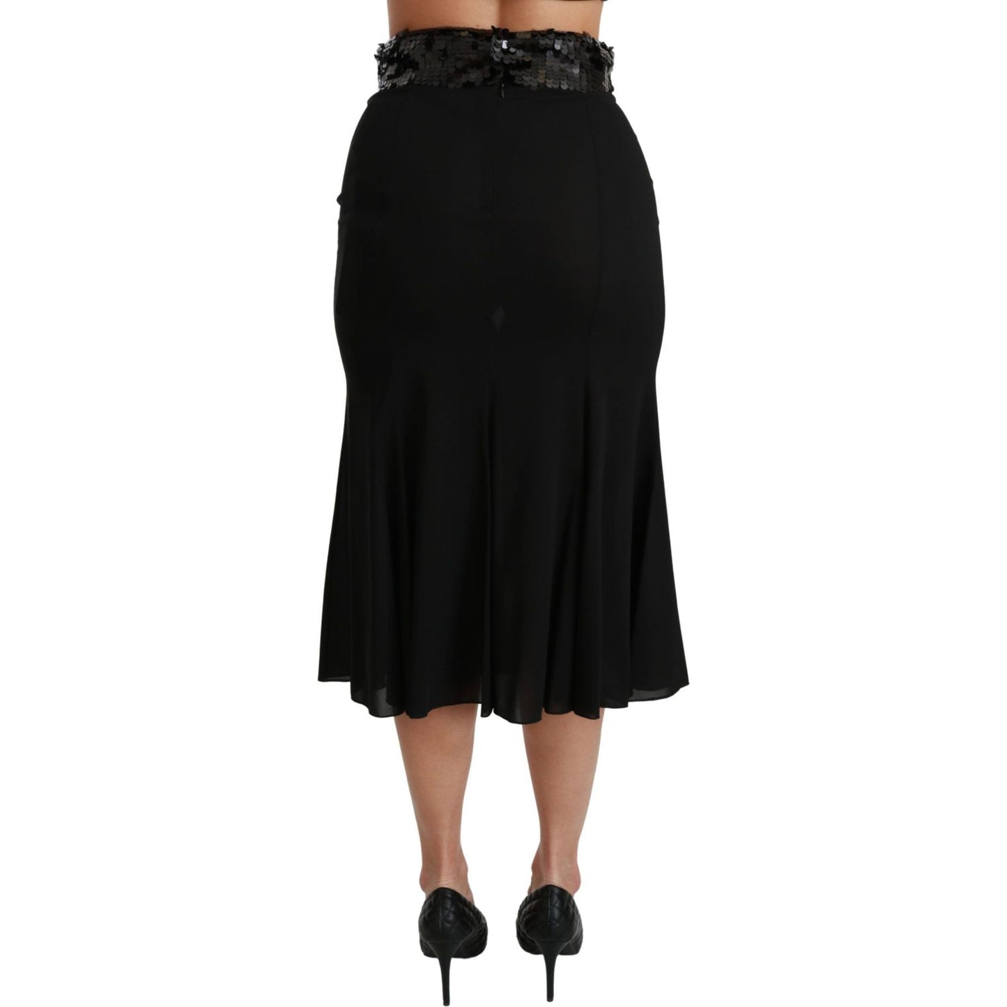 Elegant High Waist Sequin Black Skirt