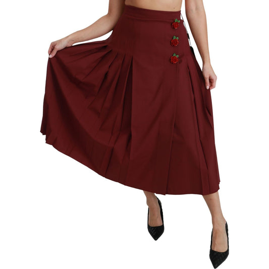 Elegant Red High Waist Virgin Wool Skirt