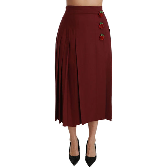 Elegant Red High Waist Virgin Wool Skirt