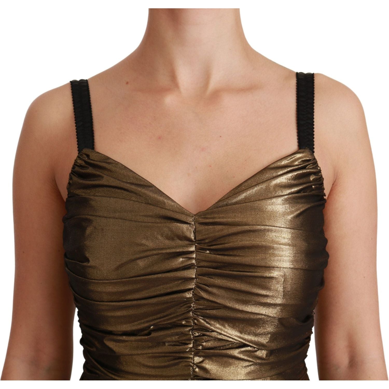 Dolce & Gabbana Gold Metallic Stretch Bodycon Ruched Dress