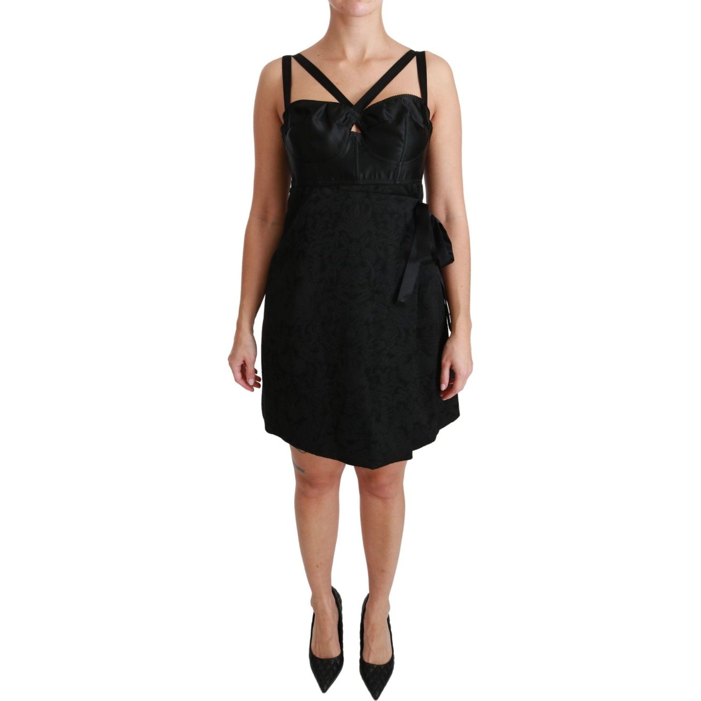 Elegant Black Jacquard Sheath Dress