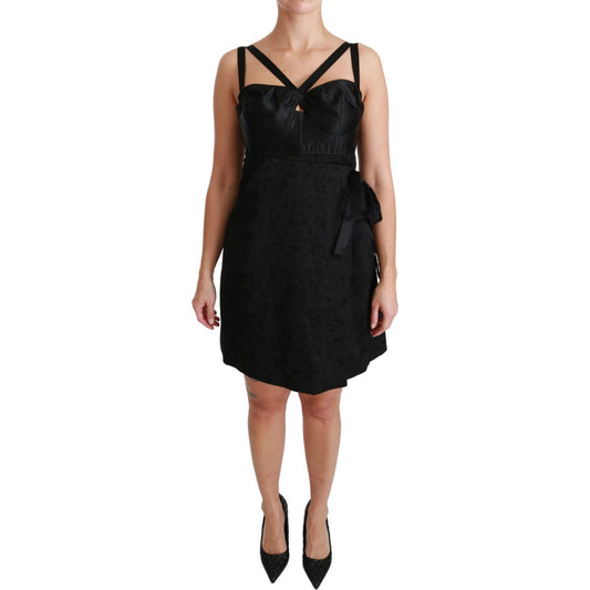 Elegant Black Jacquard Sheath Dress