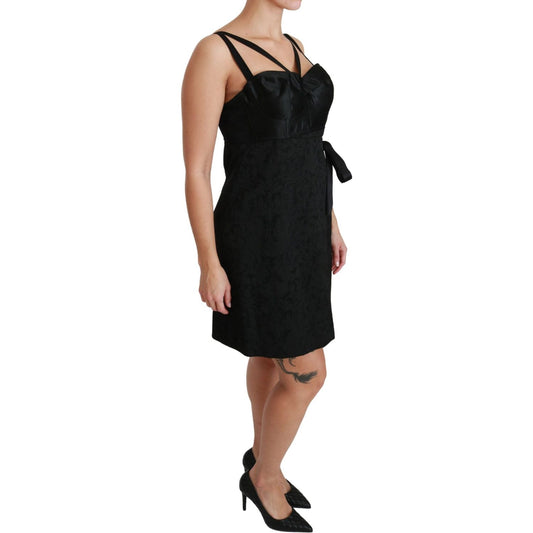 Elegant Black Jacquard Sheath Dress