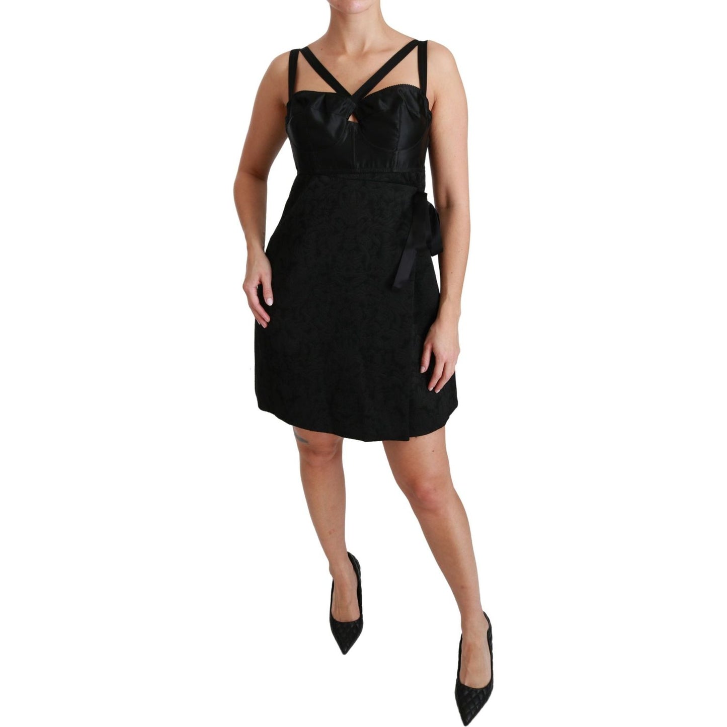 Elegant Black Jacquard Sheath Dress