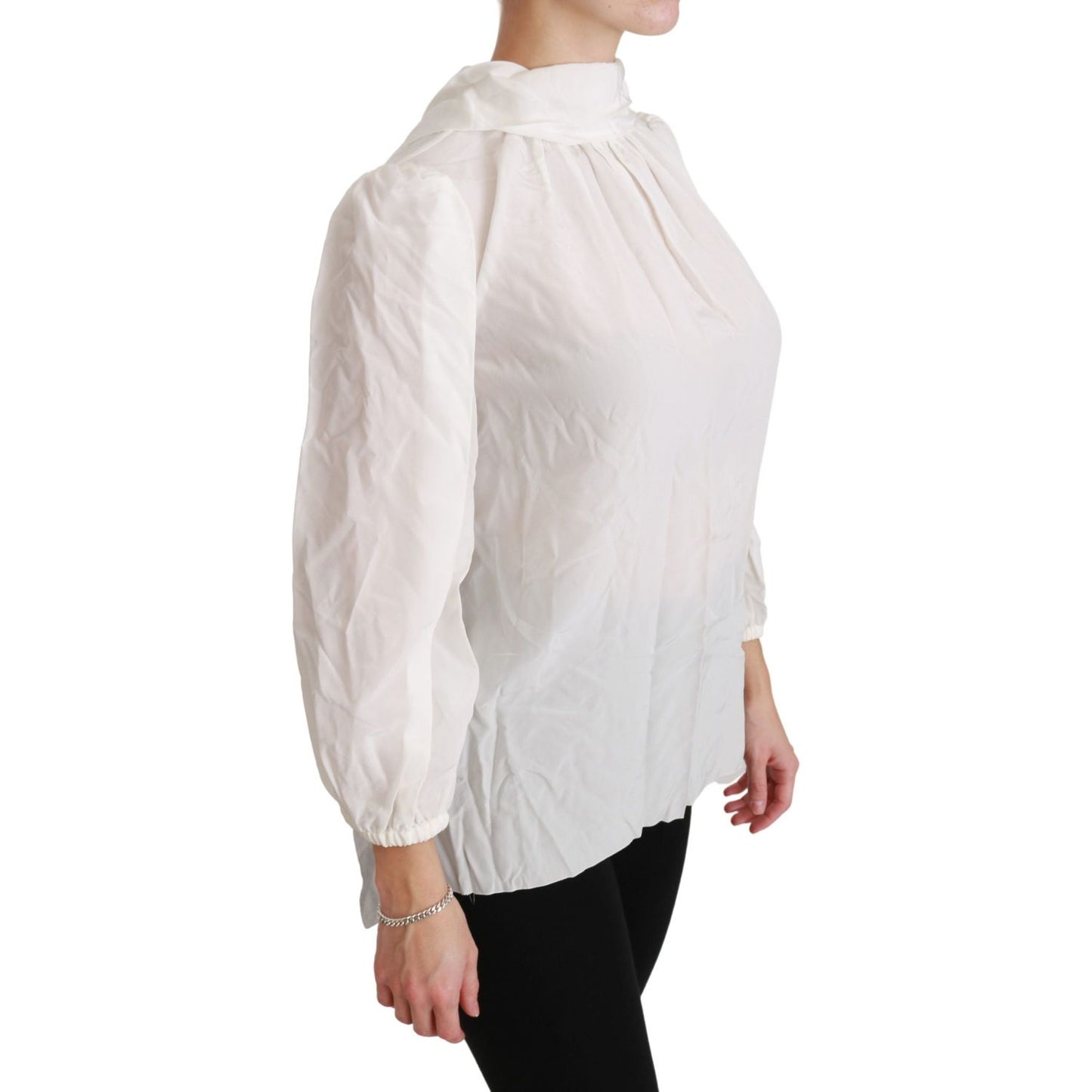 Elegant White Silk Turtle Neck Blouse