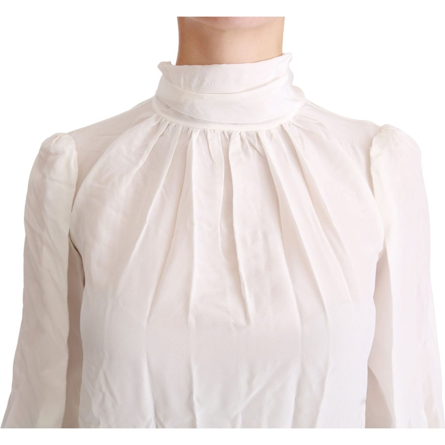 Elegant White Silk Turtle Neck Blouse