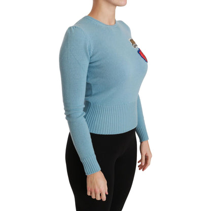 Dolce & Gabbana Blue Wool Queen Heart Pullover Sweater WOMAN TOPS AND SHIRTS