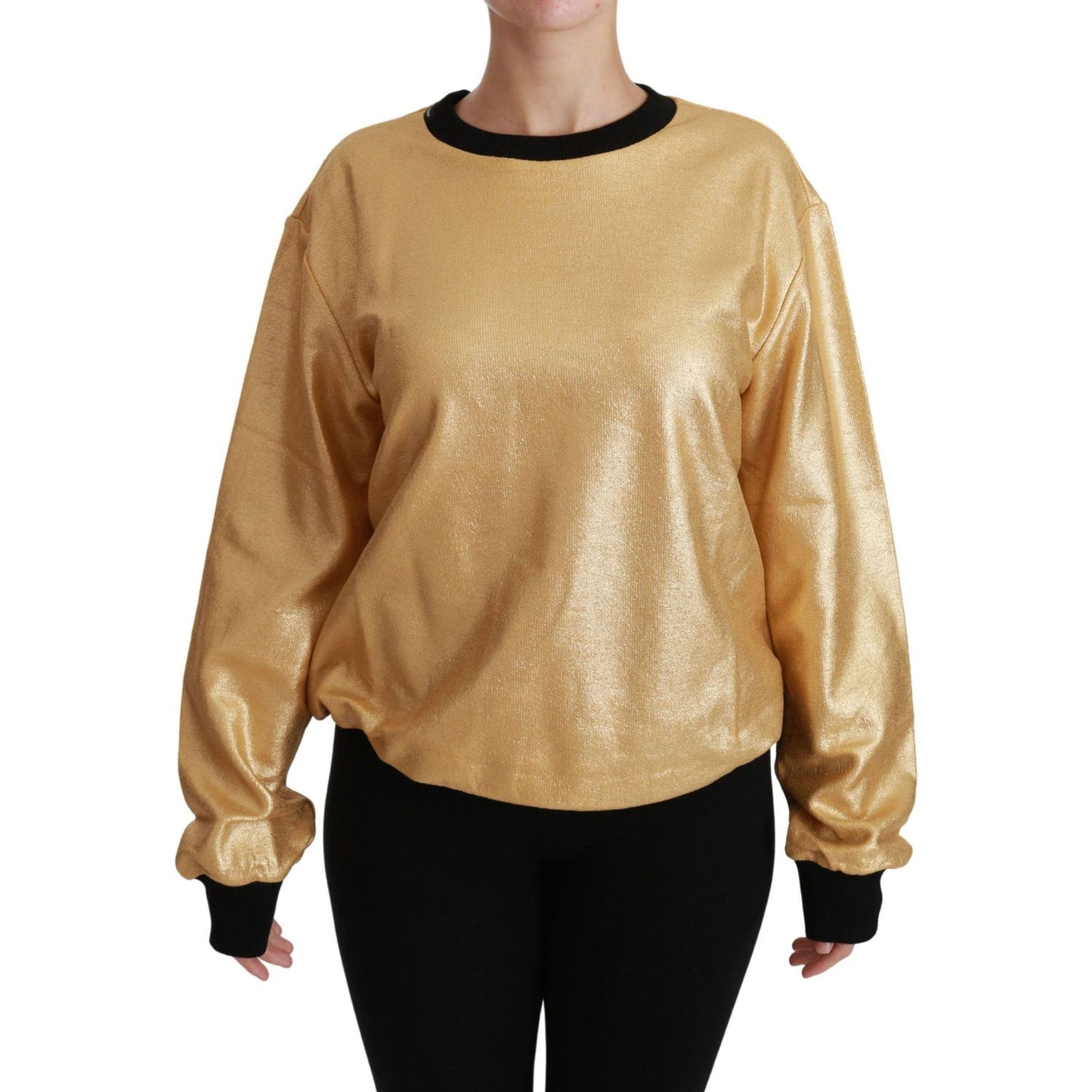 Elegant Gold Crew Neck Cotton Sweater