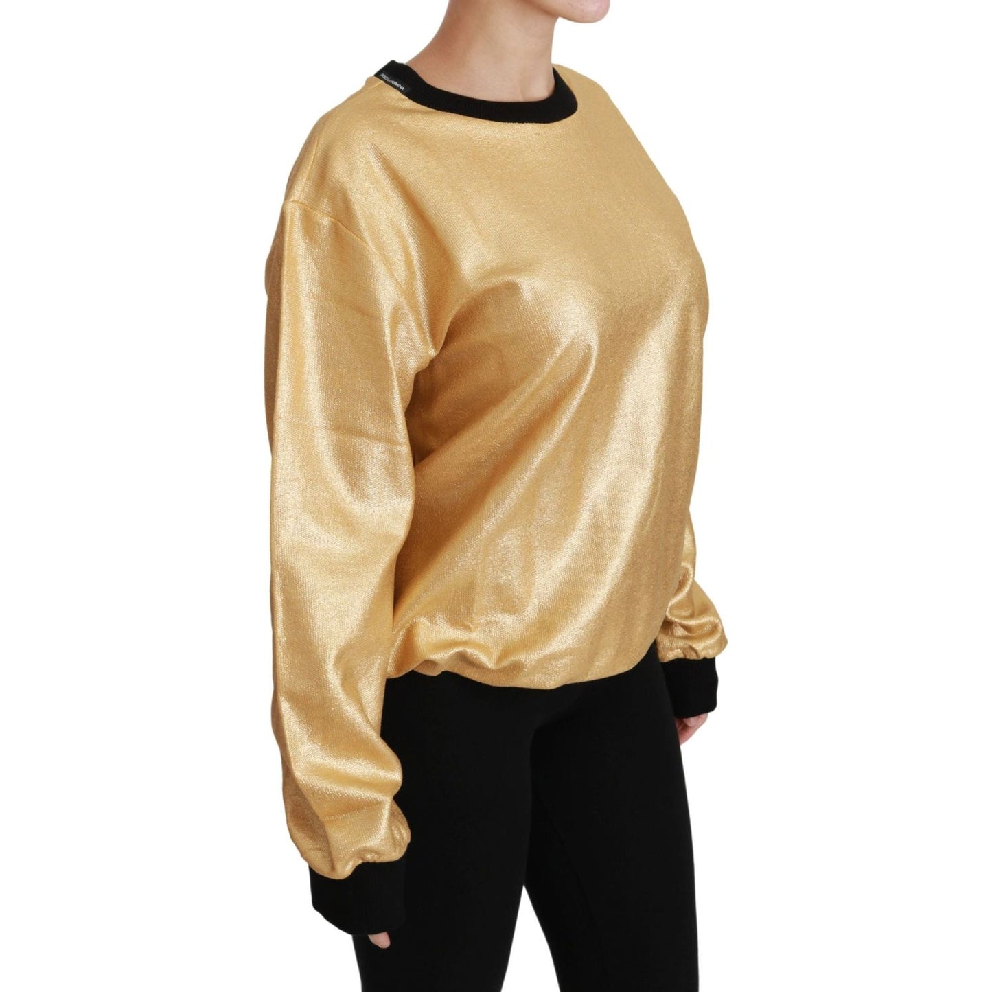 Elegant Gold Crew Neck Cotton Sweater