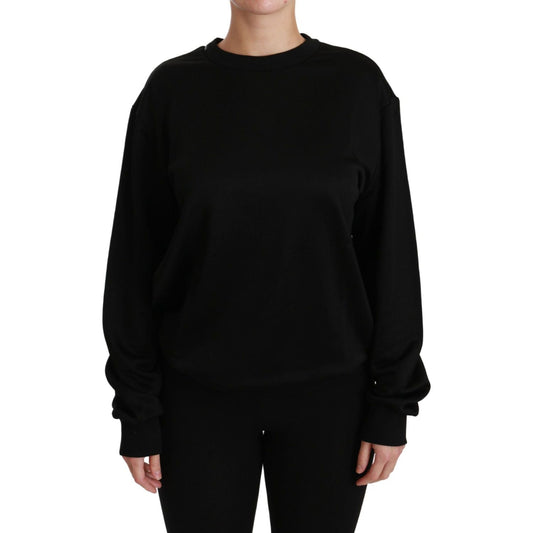 Elegant Black Cotton Crew Neck Pullover Sweater