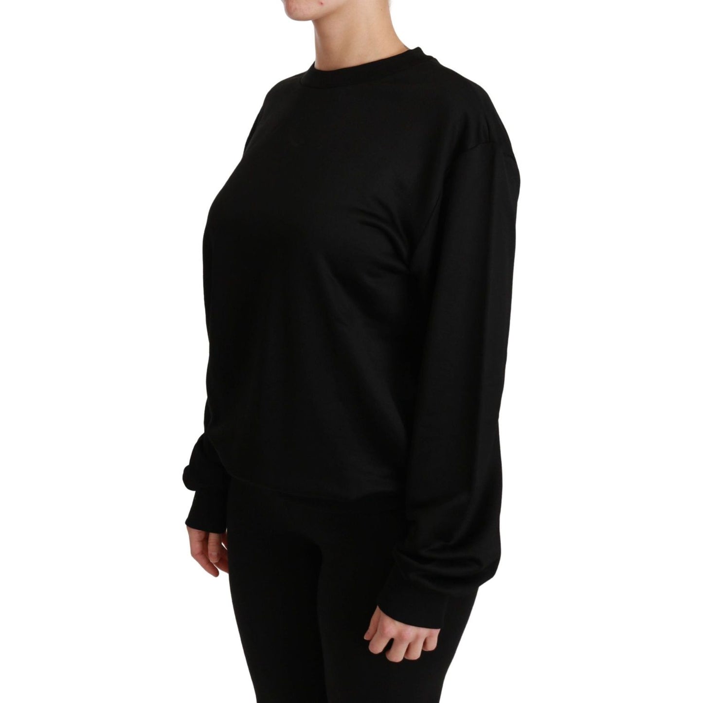 Elegant Black Cotton Crew Neck Pullover Sweater