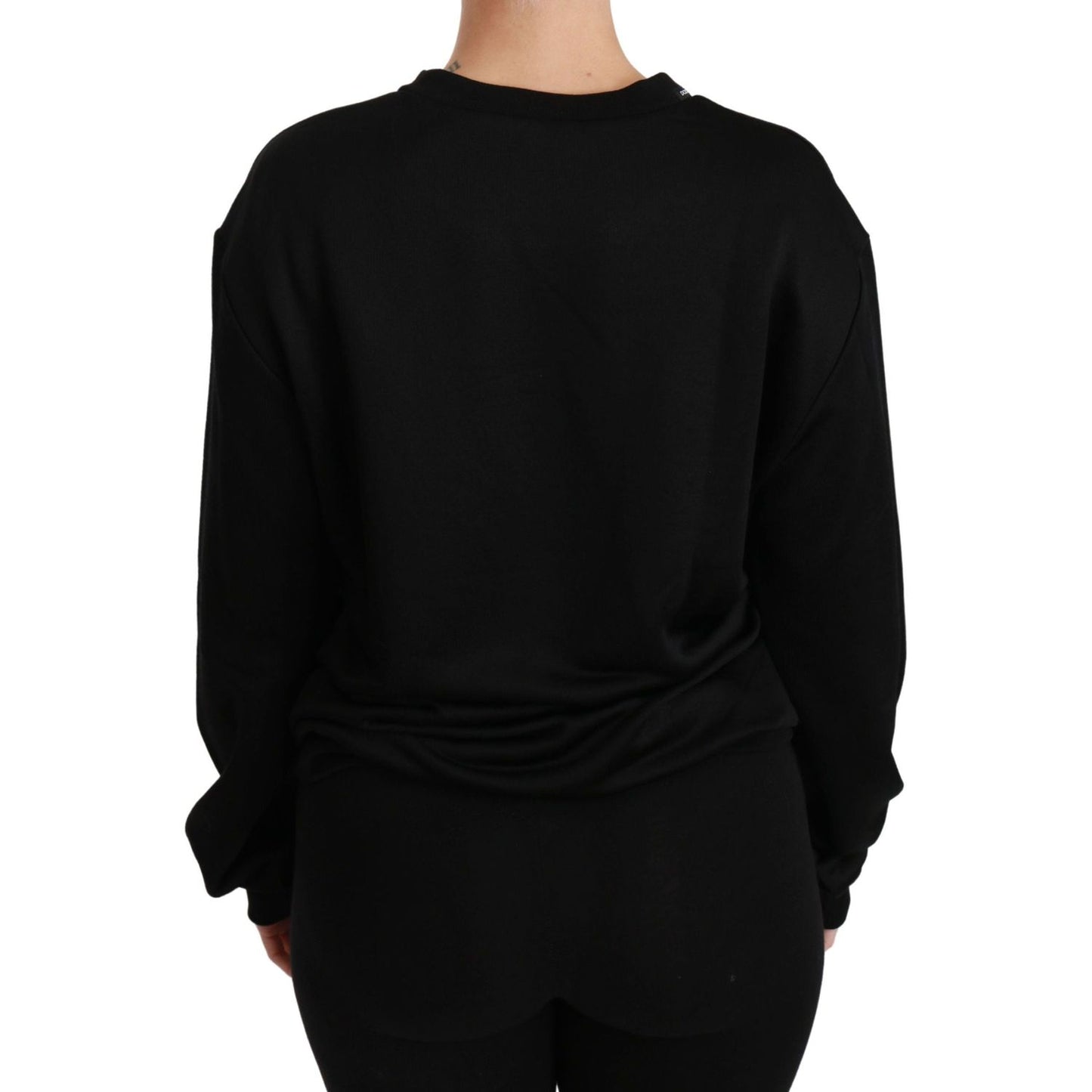 Elegant Black Cotton Crew Neck Pullover Sweater