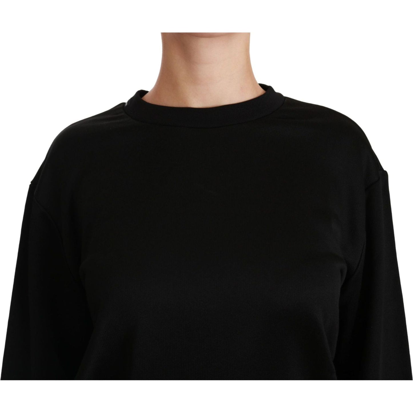 Elegant Black Cotton Crew Neck Pullover Sweater