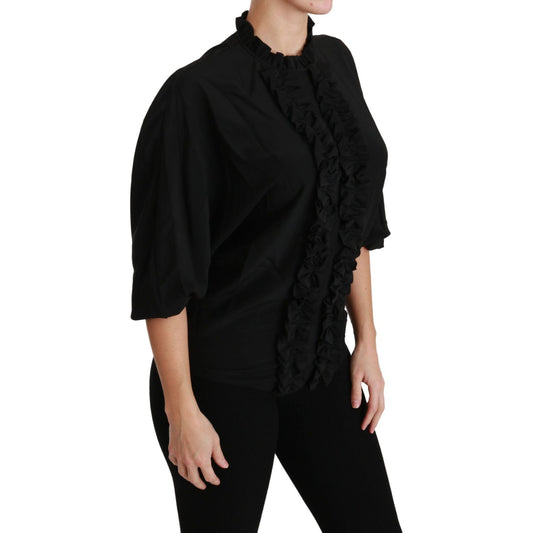 Elegant Black Silk Short Sleeve Blouse